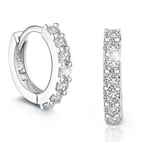 

whole 2017 silver plated hoop huggie earrings for women white crystal zirconia small round circle creole hoop earing wedding j234x, Golden;silver