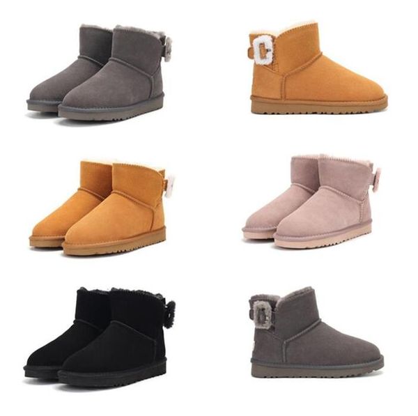 

women g3352 wool buckle snow boots short heighten soft comfortable casual sheepskin fur keep warm boots with card dustbag beautiful gift g07, Black