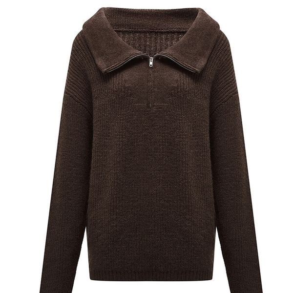 

womens sweaters noosgop dark brown women pullover sweater flat knitted turn down collar zip turtle neck autumn winter clothing daily 220923, White;black
