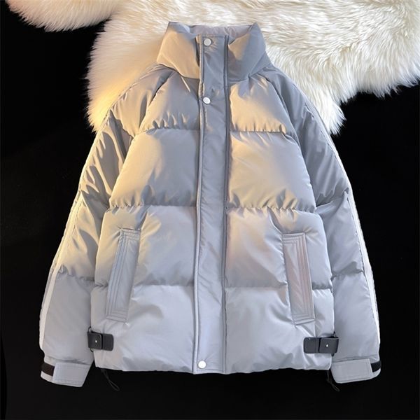 

mens down parkas men harajuku warm winter couple fashion streetwear vintage bubble technical coat metallic puffer jacket korean style 220923, Black
