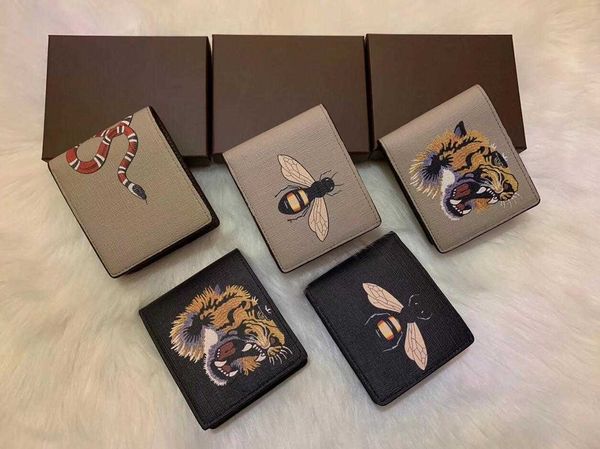 

6 colors men animal short wallet leather black snake tiger bee wallets women style purse wallet card holders with gift box frame, Red;black