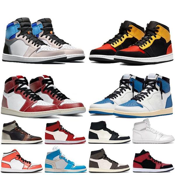 

mens royal patent 1 basketball shoes 1s university blue high dark mocha twist light smoke grey chicago unc bordeaux royal toe men women desi, Black