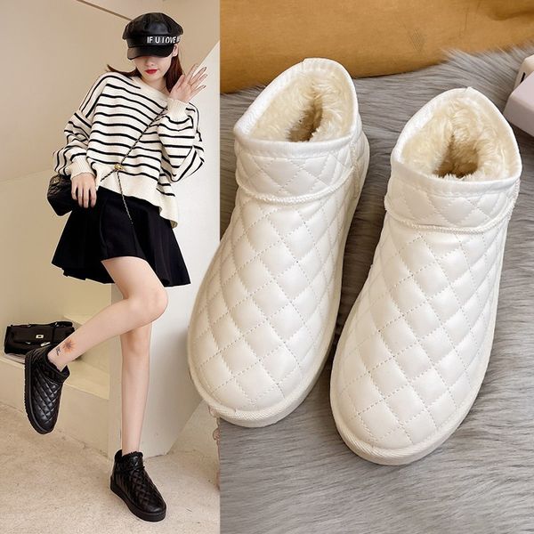 

boot snow winter warm plush waterproof slip on shoes flat casual ankle for 220924, Black