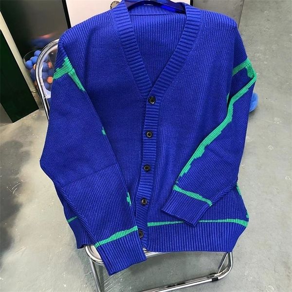 

mens jackets ader error knit jacket korean style contrast men women 1 1 ader error v neck cardigan sweater 220923, Black;brown