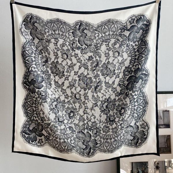 

scarves lace print silk scarf neckerchief spring women large square shawl cape foulard 35"x35", Blue;gray