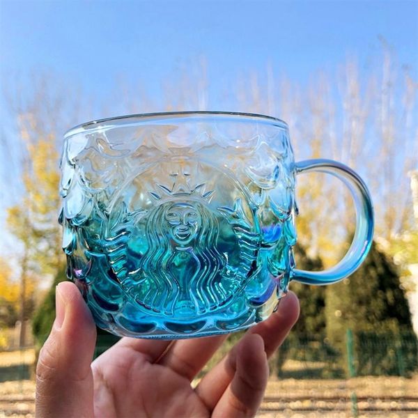 

summer starbucks dazzle blue gradient fish scale glass coffee mug anniversary relief mermaid transparent cup 355ml236u