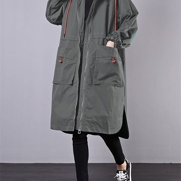 

women's trench coats autumn trench clothes women spring fall loose plus size midlength casual hooded women's trench coats and jack, Tan;black
