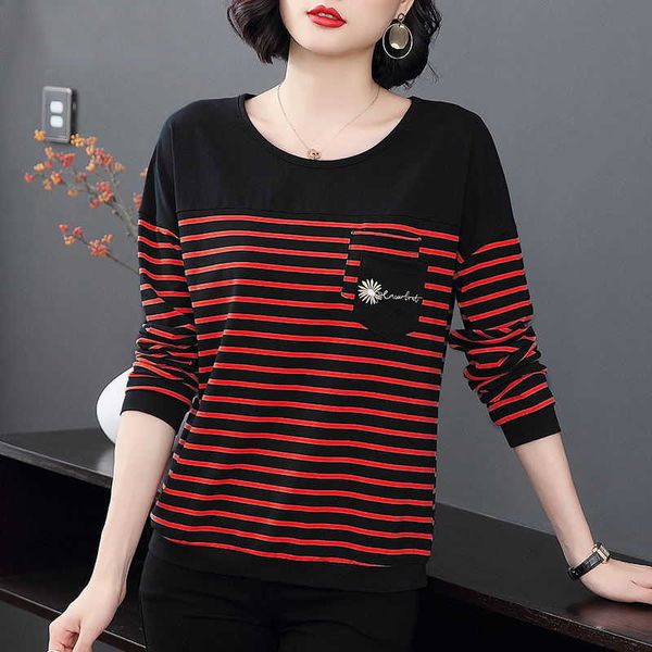 

women's t-shirt shirts women striped popular all-match fashion korean casual simple female retro long sleeve clothing elegant loose t-, White