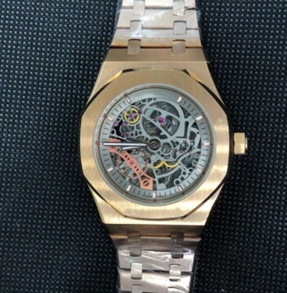 

new men's automatic mechanical watch skeleton silver white 2813 wristwatches luxury oak stainless steel montre de luxe gift, Slivery;brown