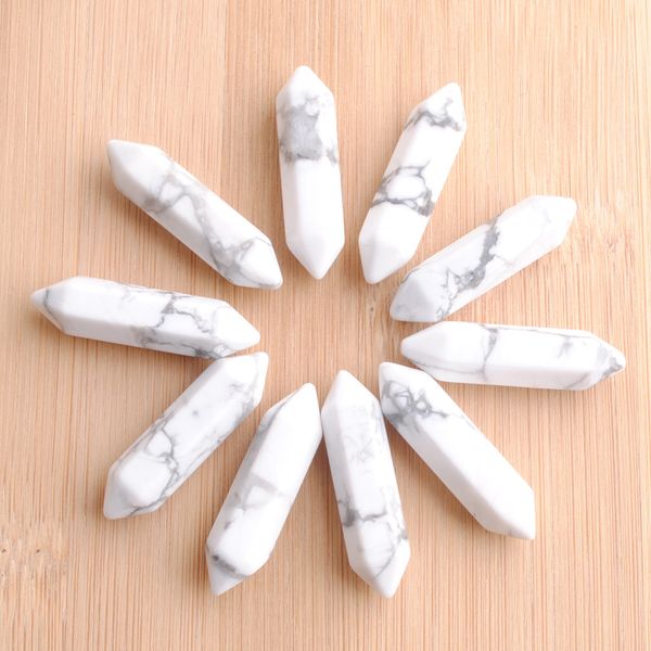 

wholesale loose gemstones hexagonal healing pointed reiki chakra natural white turquoise stone 30x8mm no drilling hole pendant beads u3316, Black