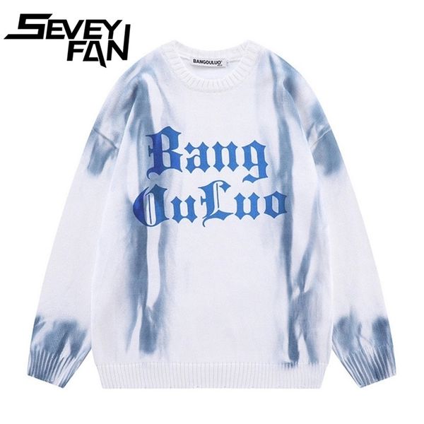 

mens sweaters seveyfan mens sweater hip hop knitwears retro graffiti letters outwear fashion loose knitting wear 220923, White;black