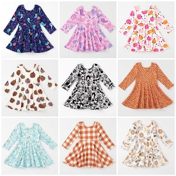 

girl's dresses exclusive girlymax fall christmas baby girls chlidren kids clothing milk silk pumpkin ghost twirl dress knee length long, Red;yellow
