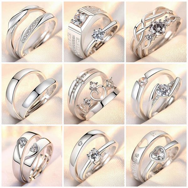

couple rings fashion ring adjustable opening band extravagant luxury bague diamond jewelry rings wedding gift simple love silver colors wome
