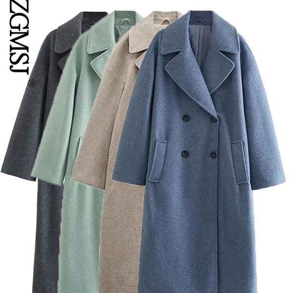 

women's wool blends nlzgmsj zbza women winter gray thick woolen coats with button loose long sleeves pocket ladies elegant overcoat 10, Black