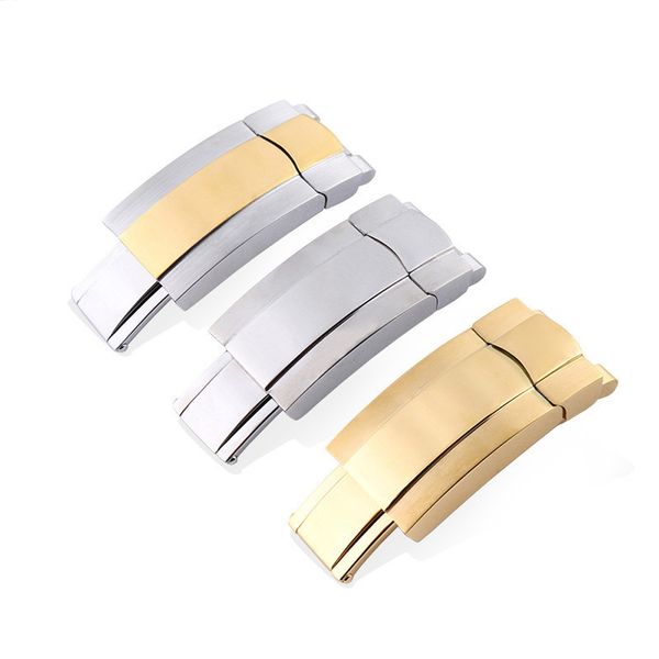 

16mm stainless folding clasp deployment buckle for rolex rubber leather watch strap band, Black;brown