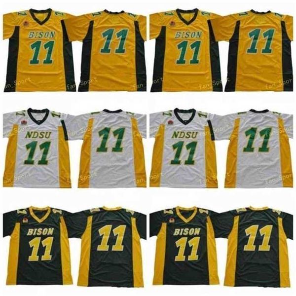 

ncaa north dakota state bison ndsu carson wentz college football jerseys #11 carson wentz university football shirts yellow green, Black