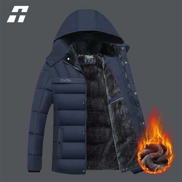 

mens down parkas fleece jackets winter casual jacket thicken warm coat zipper windbreaker outerwear hat detachable 220923, Black