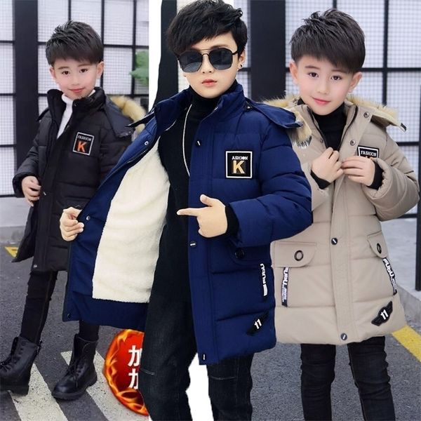 

jackets big size very keep warm winter boys jacket teenager mid-length plus velvet thickening hooded cotton coat for kids 220923, Blue;gray