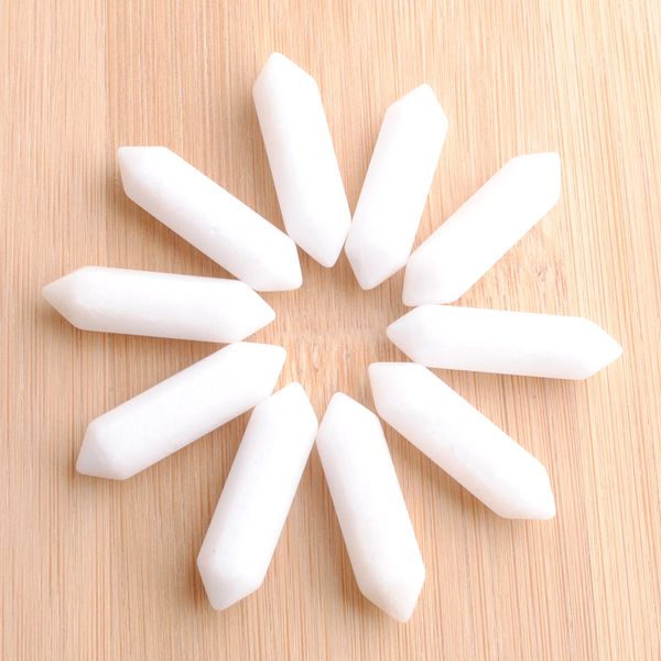 

wholesale loose gemstones hexagonal healing pointed reiki chakra natural white quartz stone 30x8mm no drilling hole pendant beads u3321, Black