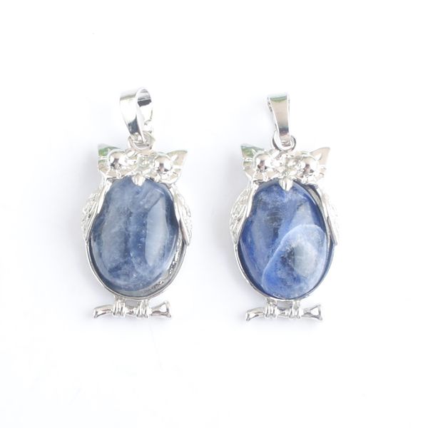 

natural sodalite gemstone tiny owl pendants charm reiki lucky animal shaped women man fashion jewelry dn4668, Silver