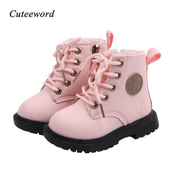 

boots toddler girl winter children shoes plus velvet warm kids martin fashion leather soft bottom comfortable boys t220925, Black;grey