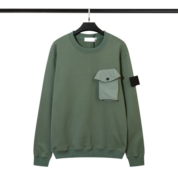 

designer stone autumn and winter fashion crewneck hoodie men and women with compass badge chest three-dimensional pocket, Black