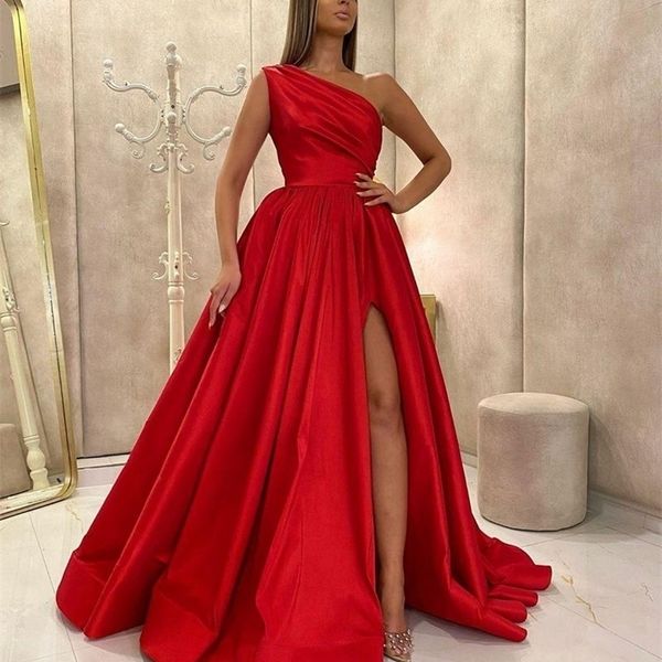 

party dresses red one shoulder split prom dress women formal party night vestidos de gala aline satin elegant simple long evening gowns 2209, White;black