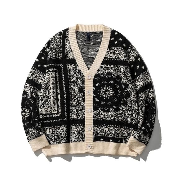 

men's sweaters cardigan sweater men's autumn v-neck cashew flower fashion japanese loose casual cool trendy student winter 220924, White;black