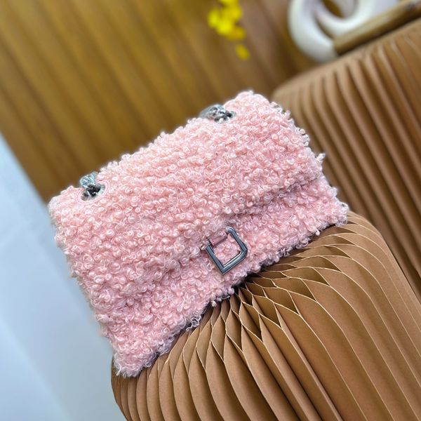 

lambhair shoulder bag women chain leather handbag purse solid fluffy crossbody bags fashion hardware letters interior zipper pocket mini mob