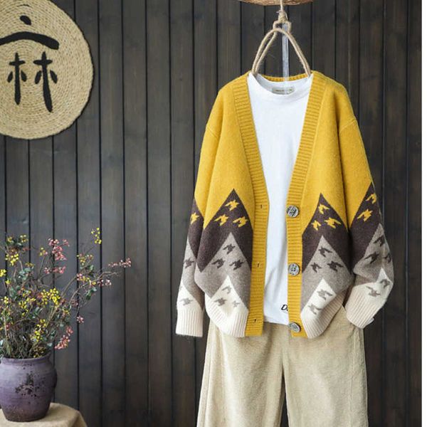 

women's sweaters color matching knitted cardigan women's korean sweater coat long button popular retro all-match chic fashion card, White;black