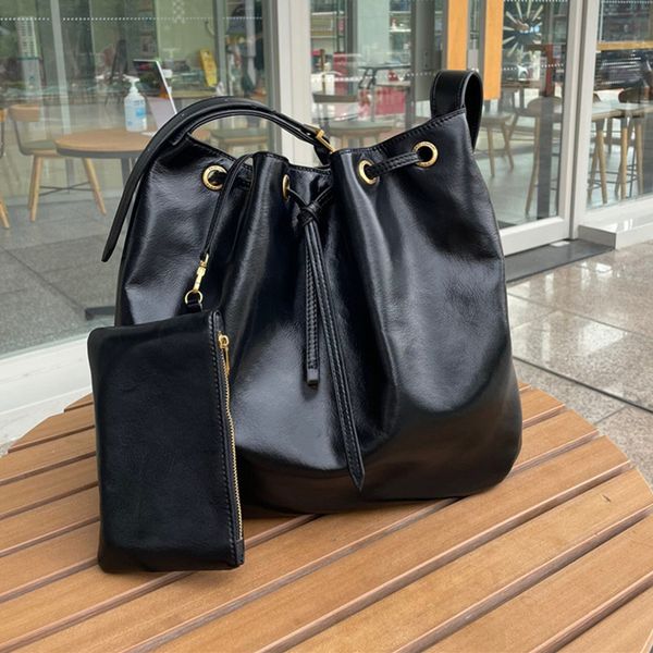 

designer luxury handbags round treasure shoulder bag quilted soft lambskin real leather crossbody ancient metal for women bucket bag oil wax