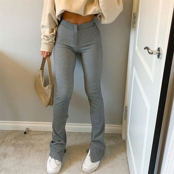 

women's pants s split casual trousers fashion solid color high waist slim fit sweatpants lady elastic waist bell bottoms 220922, Black;white