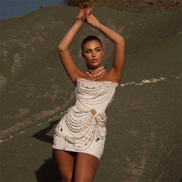 

party dresses mini cocktail dress strapless sheath sleeveless luxury prom dresses pearls beading crystal short party dresses for women 22092, White;black