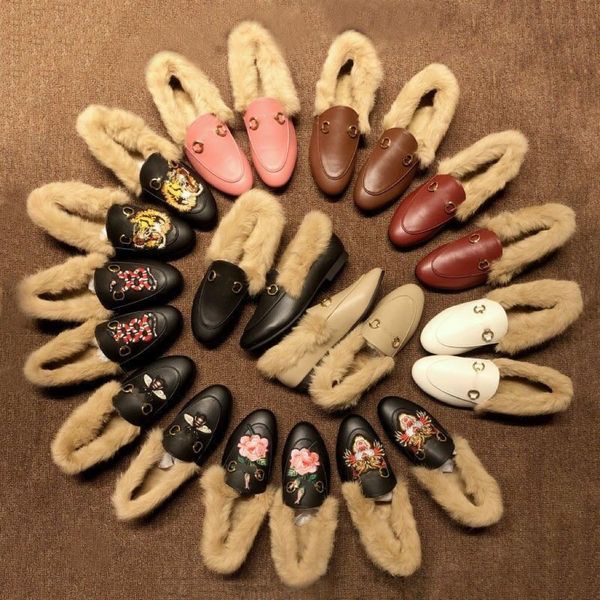 

slippers slip-on shoe autumn and winter rabbit hair solid muller shoes fashion slip on warm flat bottom low heel outdoor size 35-42, Black