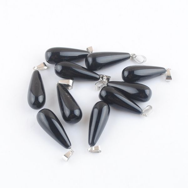 

teardrop shape natural stone obsidian pendants pendulum charms for jewelry making diy earrings necklace v0307, Silver