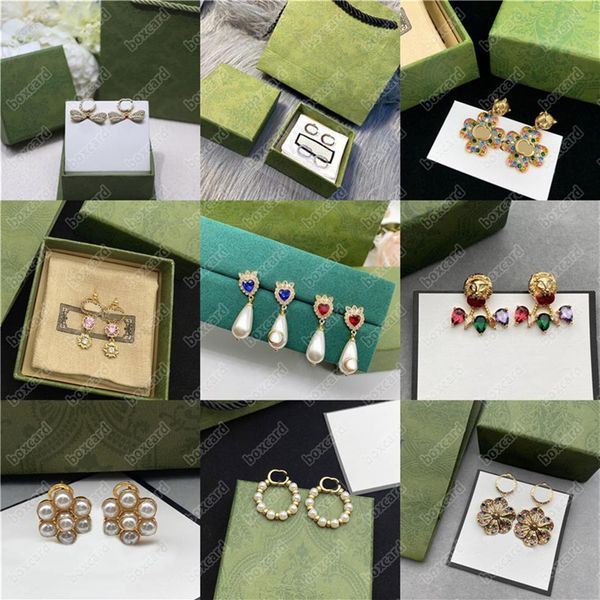 

chic ladies diamond charm earrings letter designer rhinestone eardrop 12 styles women crystal pendant studs with gift box2979, Golden