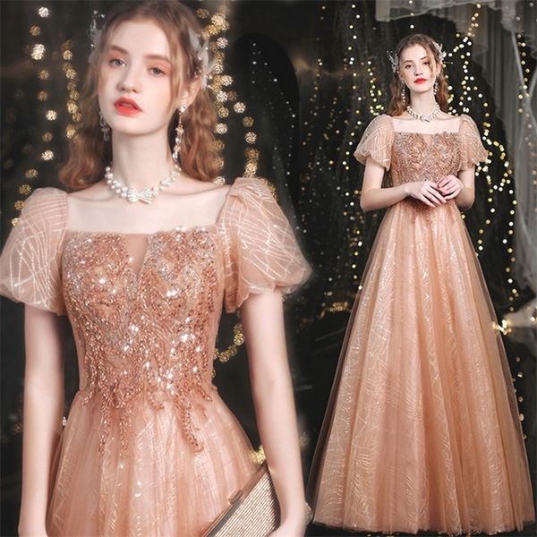

party dresses elegant french prom ball gown women square collar puff sleeve sequined party dress formal slim evening dresses 220923, White;black