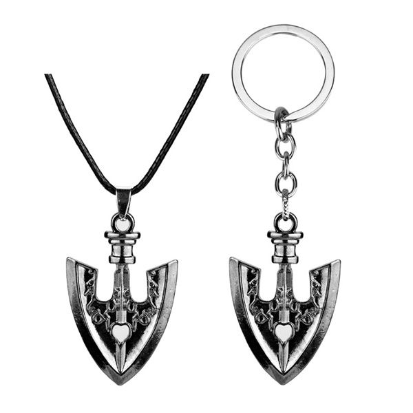 

anime bizarre adventure shovel necklace personality alloy keychain car pendant leather rope necklace ac152, Silver