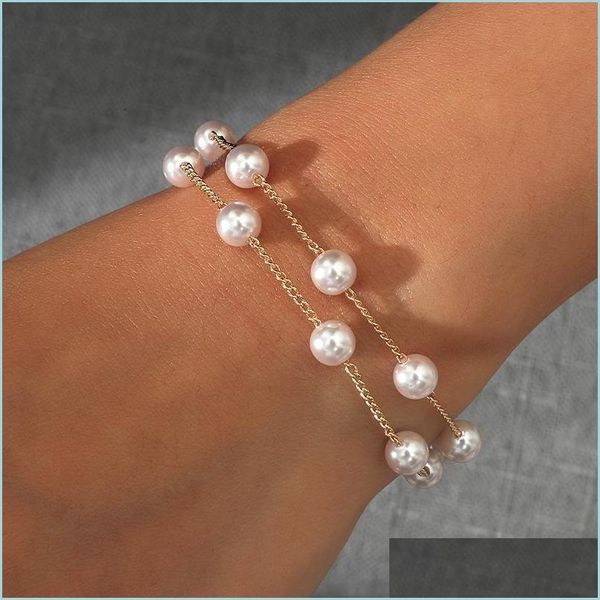 

link chain link chain juorest simple charm bracelet for women trendy round cute pearl fashion sweet mti layer link jewelry bdedome dhmbf, Black