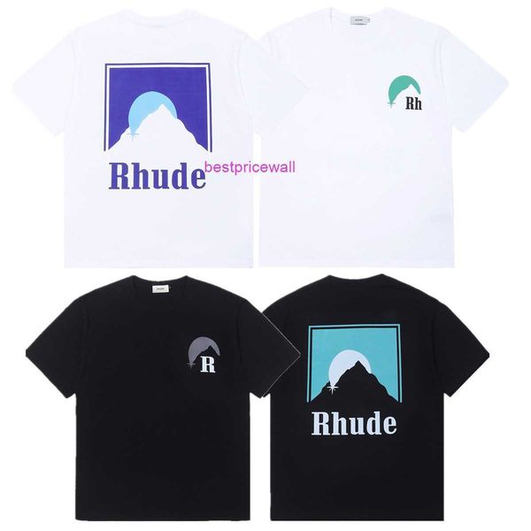 

men's t-shirts rhude american high street rhude letter short sleeve men's ins fashion t-shirt loose trend classic sunset bottomed, White;black