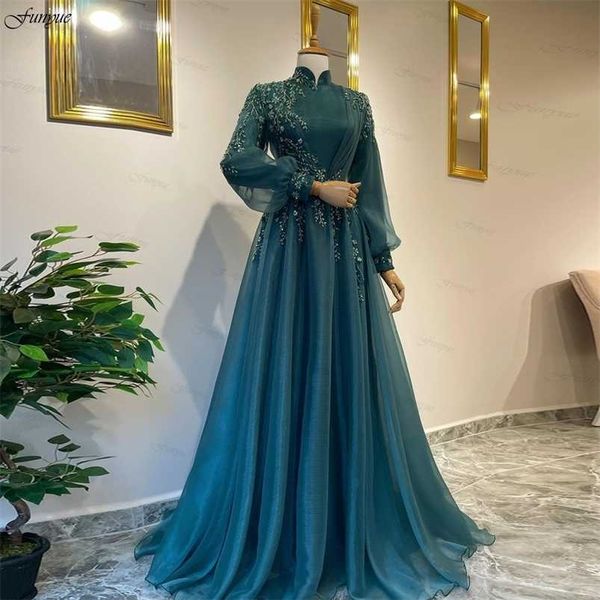 

party dresses elegant teal long sleeve muslim formal dresses a line tulle lace beaded arabic prom evening gowns for women robe de 220923, White;black