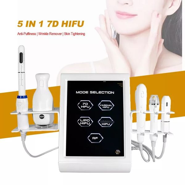 

5 in 1 multi-functional 7d hifu beauty equipment rf microneedle for body slimming wrinkle removal face lifting skin rejuvenation treatment w, Black;white