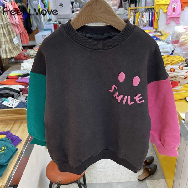 

pullover y move print boys girls sweatshirts o neck fashion children s clothes patchwork long sleeve autumn t shirts 220924, Blue