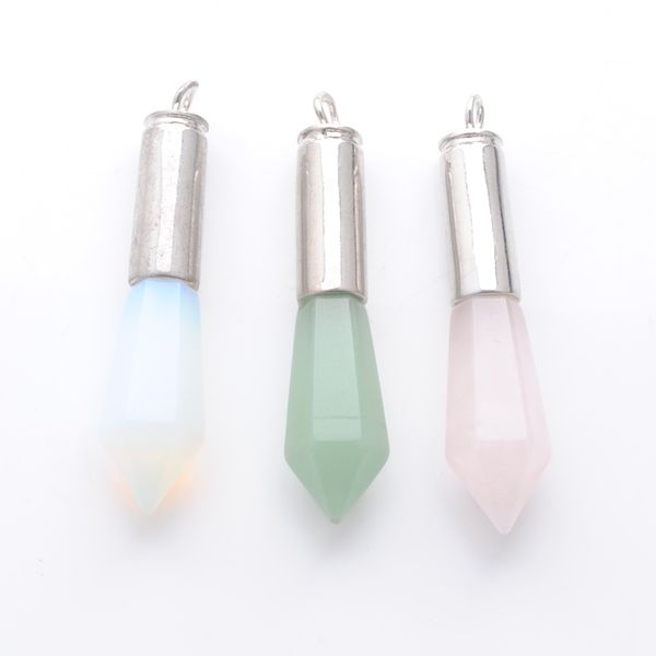 

natural stone pendants bullet hexagonal point column reiki jewelry amethysts tiger eye rose quartzs aventurine opal bn302, Silver