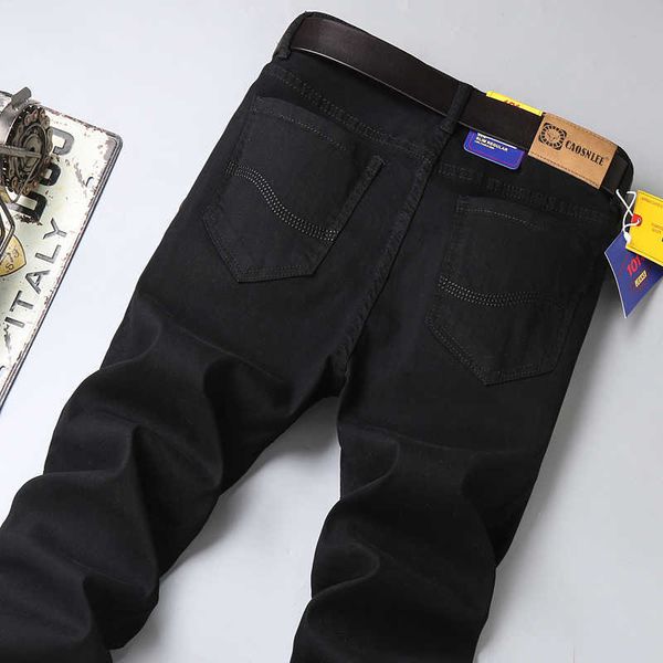 

men's jeans cotton autumn and winter regular fit men white black pants male wine red khaki brand denim trousers 220923, Blue