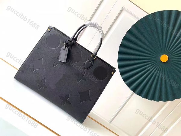 

10a tier mirror quality gm shopping bag 41cm womens real leather black purse letters embossed tote luxury designers canvas handle handbag sh