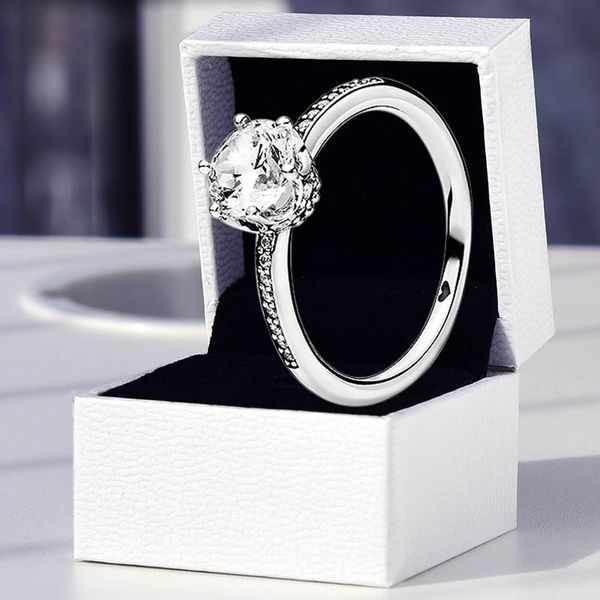 

925 sterling silver crown ring blue cz diamond womens wedding jewelry with original box set for pandora girlfriend gift sparkling rings, Slivery;golden