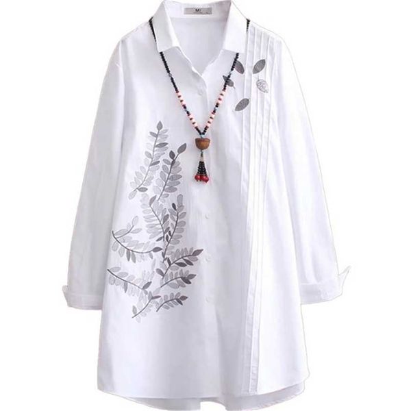 

women's blouses shirts women's large size blusas white long sleeve blouse spring loose slim korean style cotton embroidered long