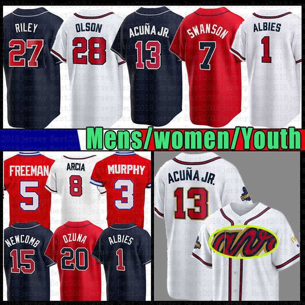 

custom baseball jersey men women olson ronald albies dansby ozzie swanson matt austin riley murphy travis darnaud orlando arcia fried stitch, Black