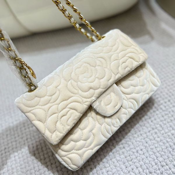 

french women velour camellia classic flap shoulder bag gold coin fashion quilted large capacity crossbody double chain luxury designer walle